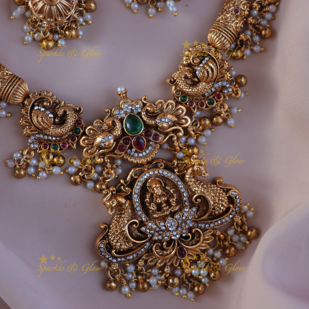 Exquisite Peacock Lakshmi Necklace - Timeless Tradition