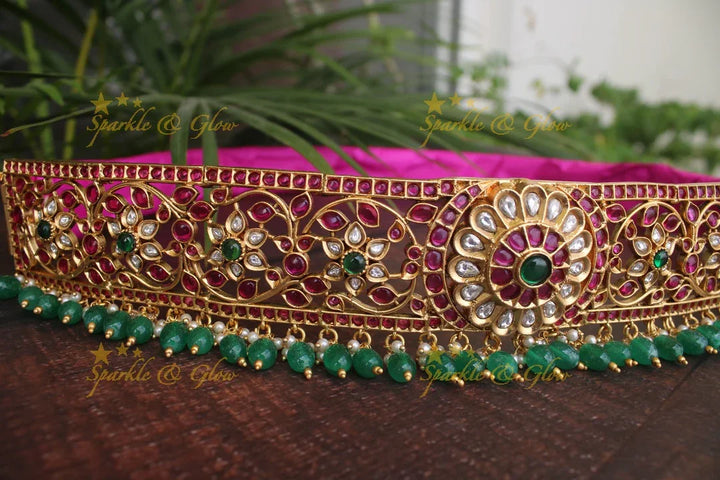 Gold alike non idol statement kemp hipbelt with greean beads - Sparkle and Glow