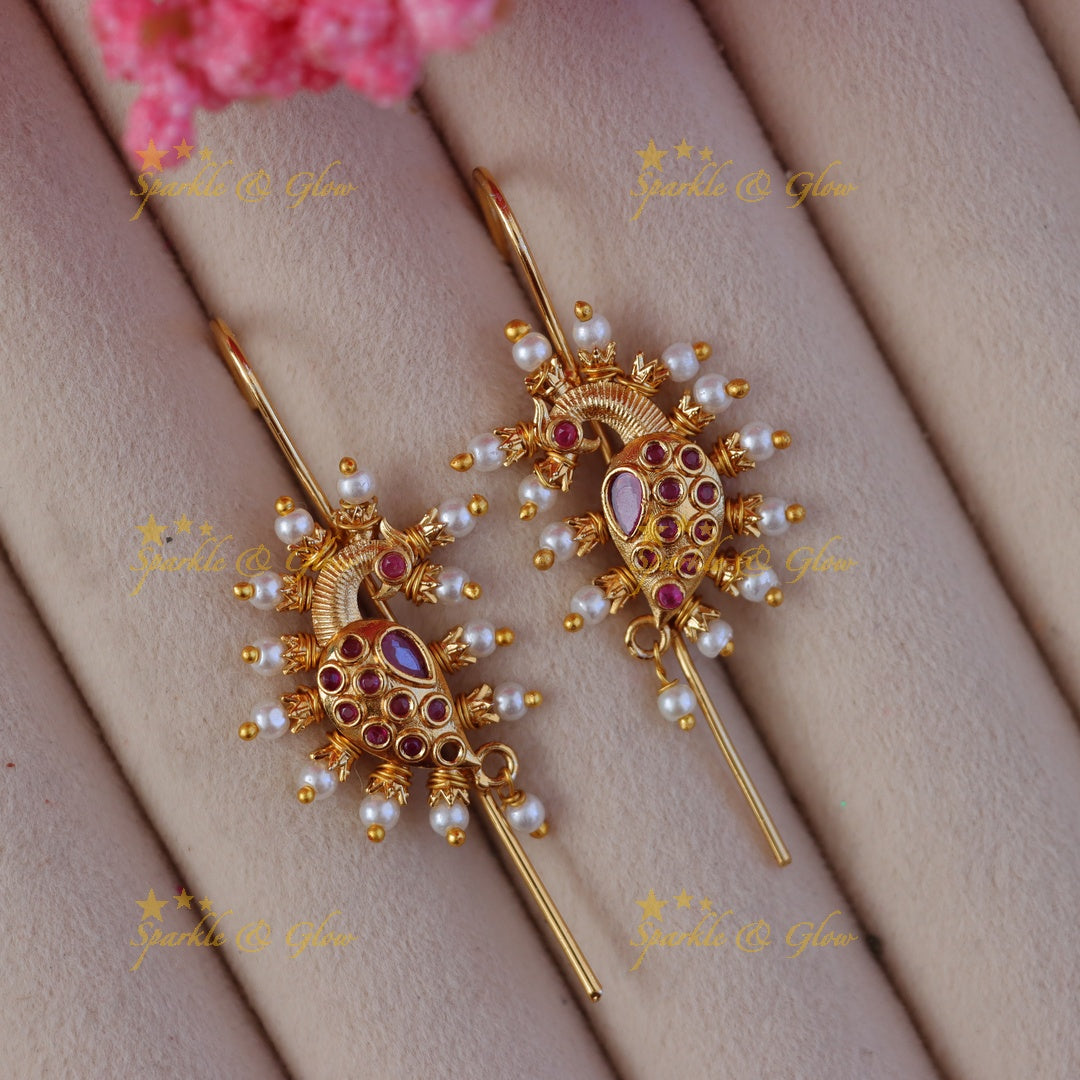 Exquisite Gold Peacock Ear Cuffs for Festive Elegance