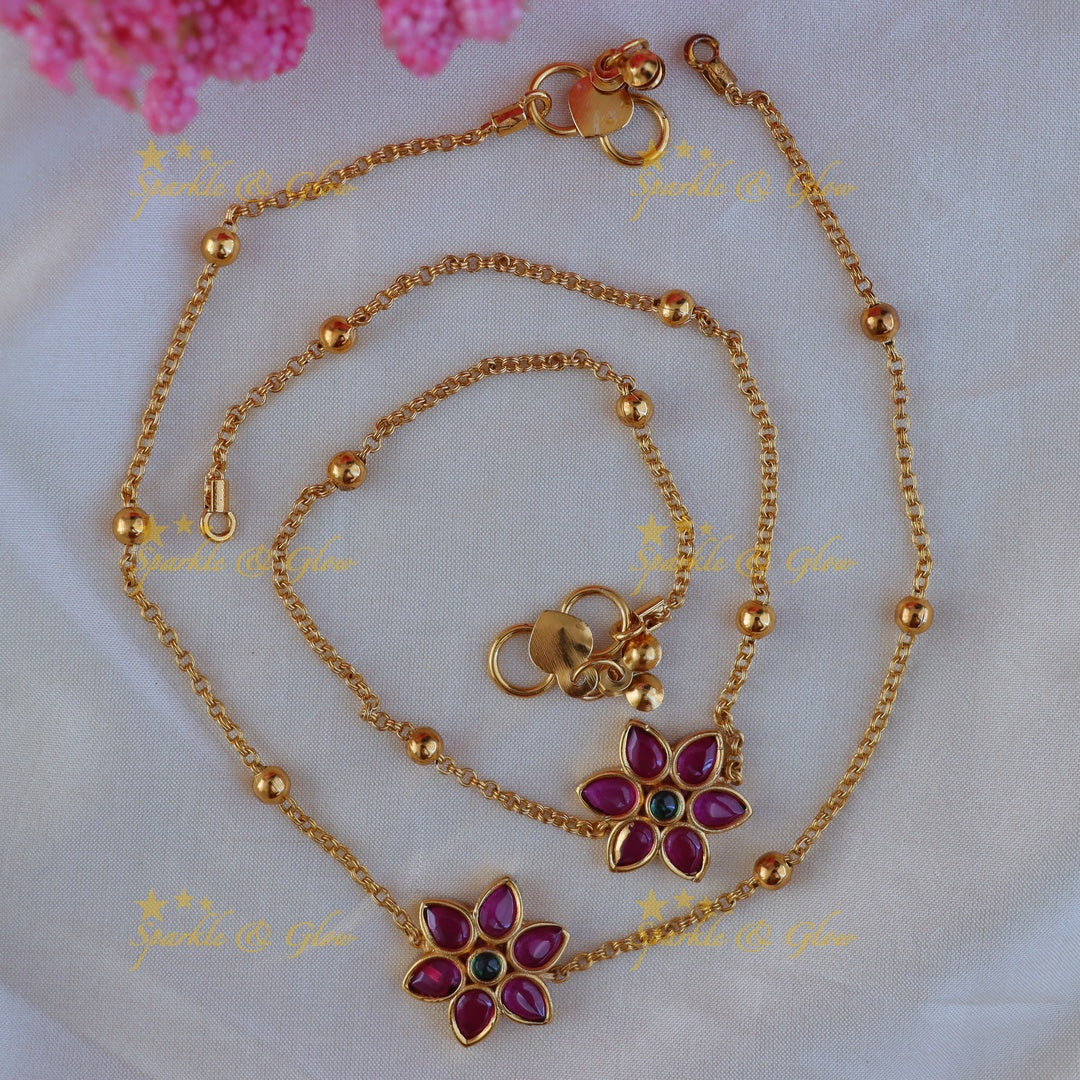 Exquisite Floral Gold Bead Anklet for Festive Elegance