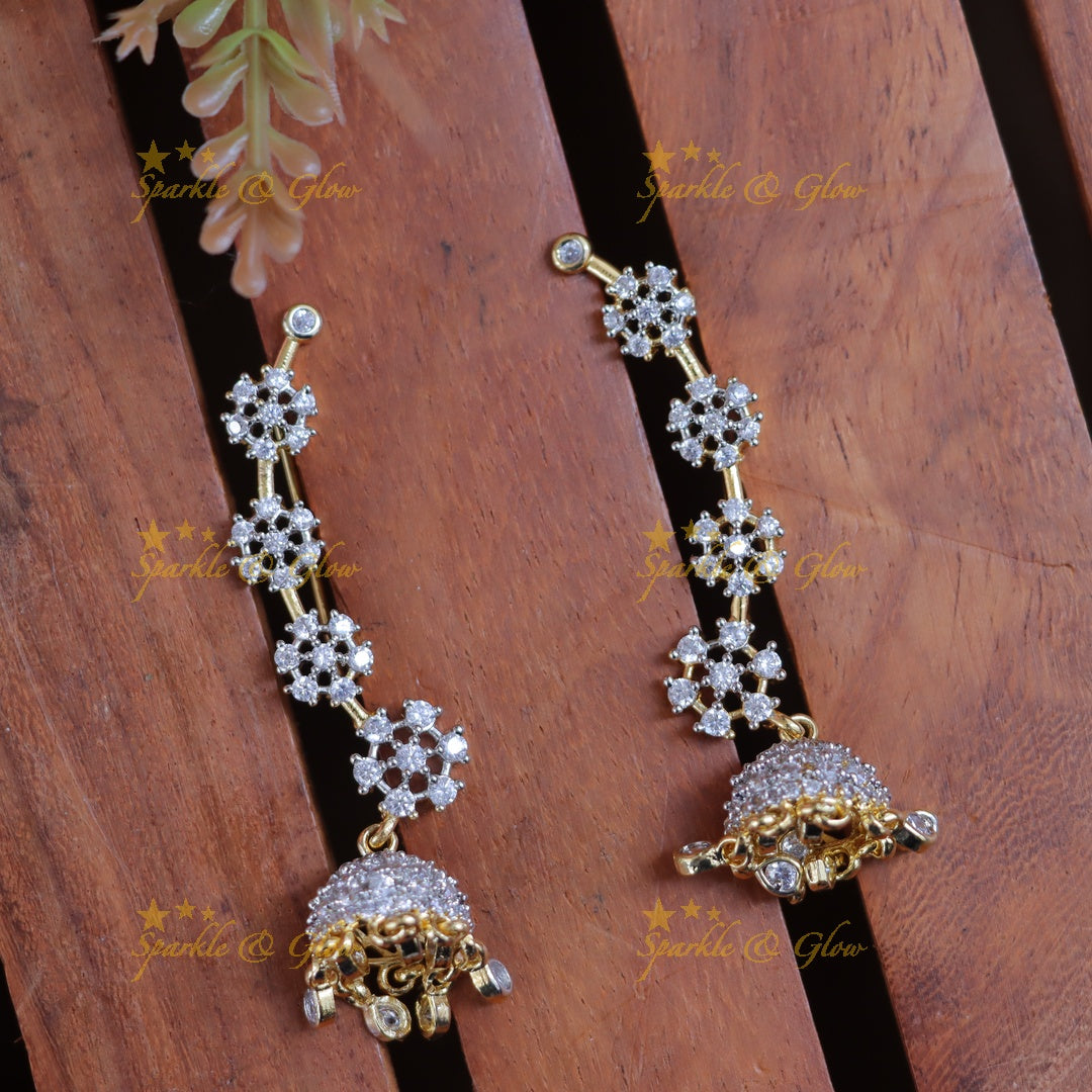 Elegant Floral Stone Ear Cuff Jhumkas for Festive Glam