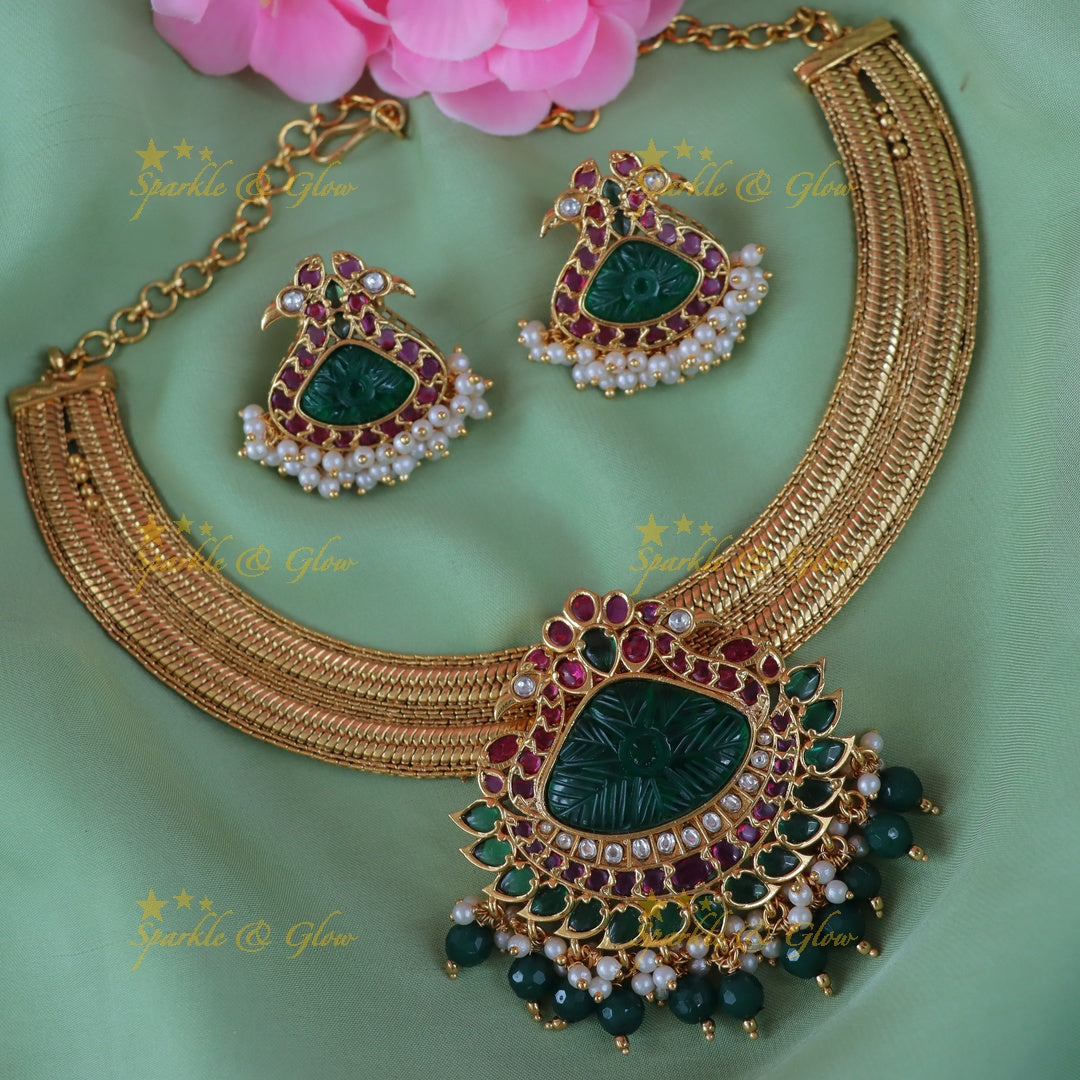 Exquisite Jadau Peacock Necklace Set - Perfect for Celebrations