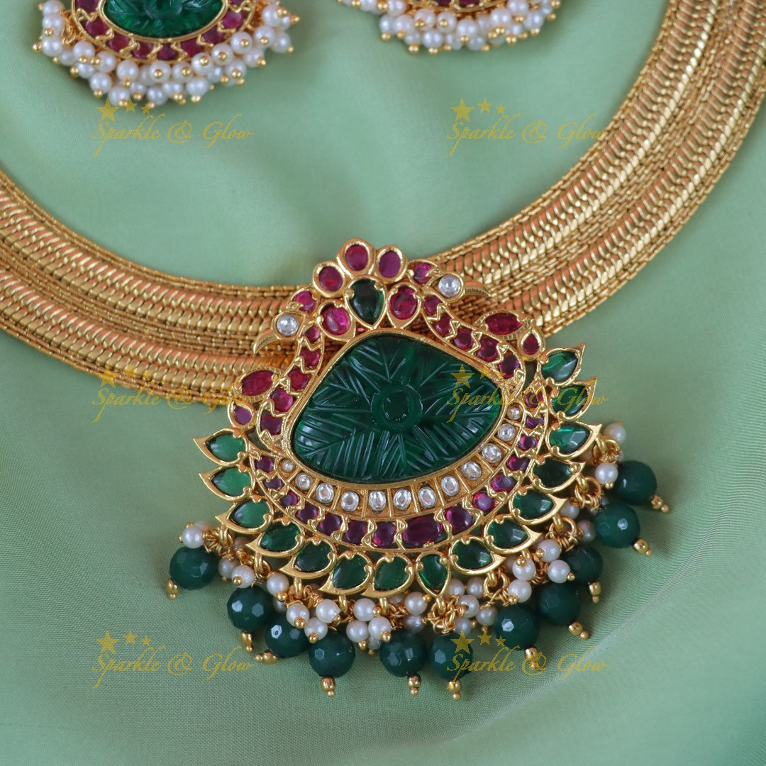 Exquisite Jadau Peacock Necklace Set - Perfect for Celebrations