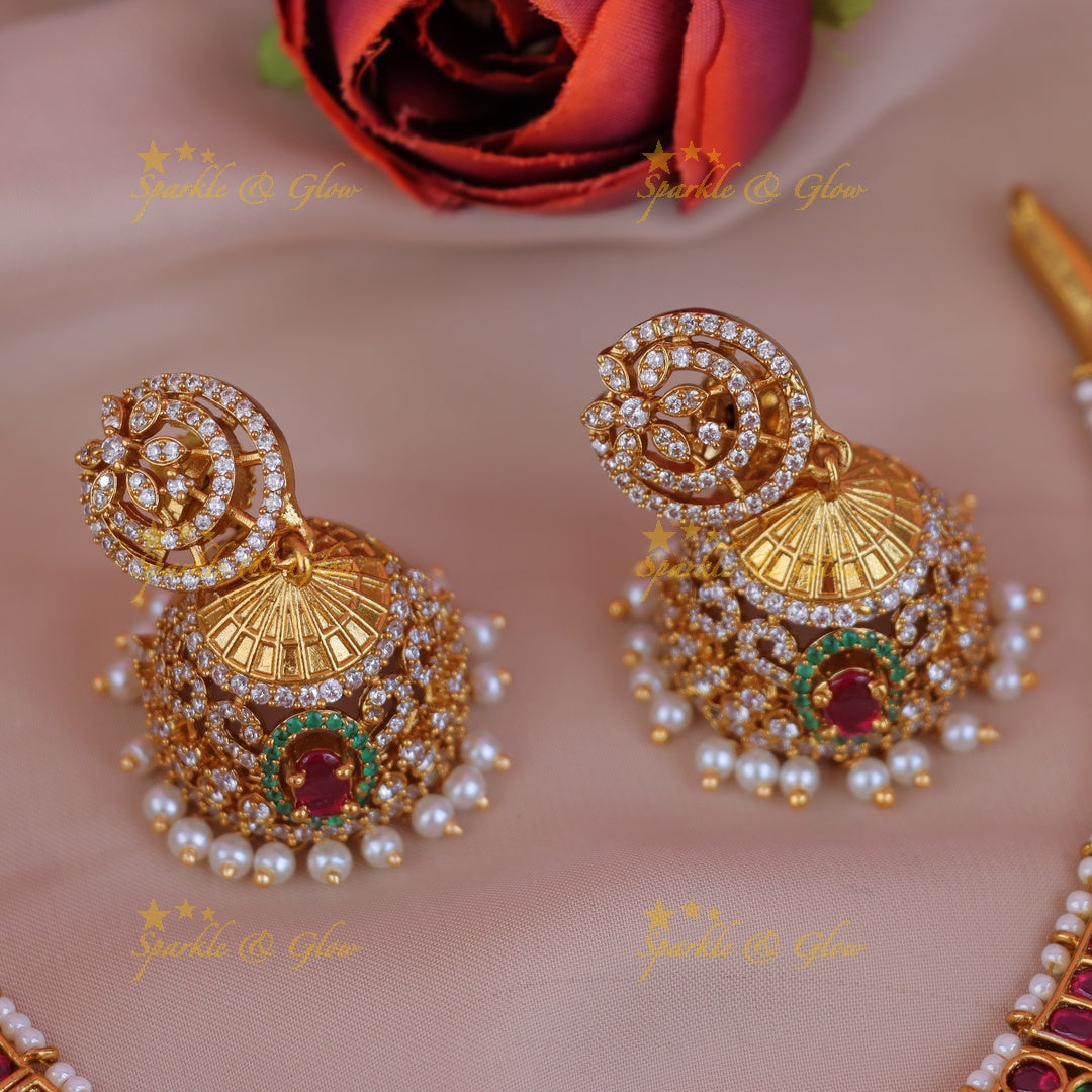 Exquisite Green & Gold Necklace Set for Weddings