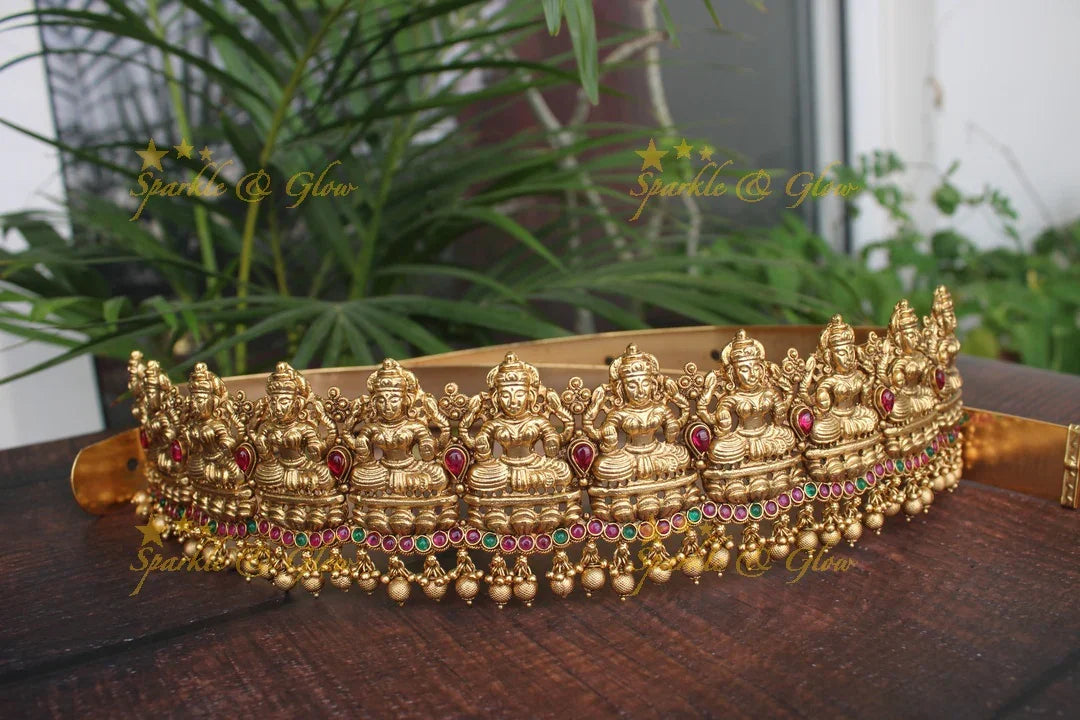 Gold alike polished Lakshmi hipbelt with kemp stone - Sparkle and Glow