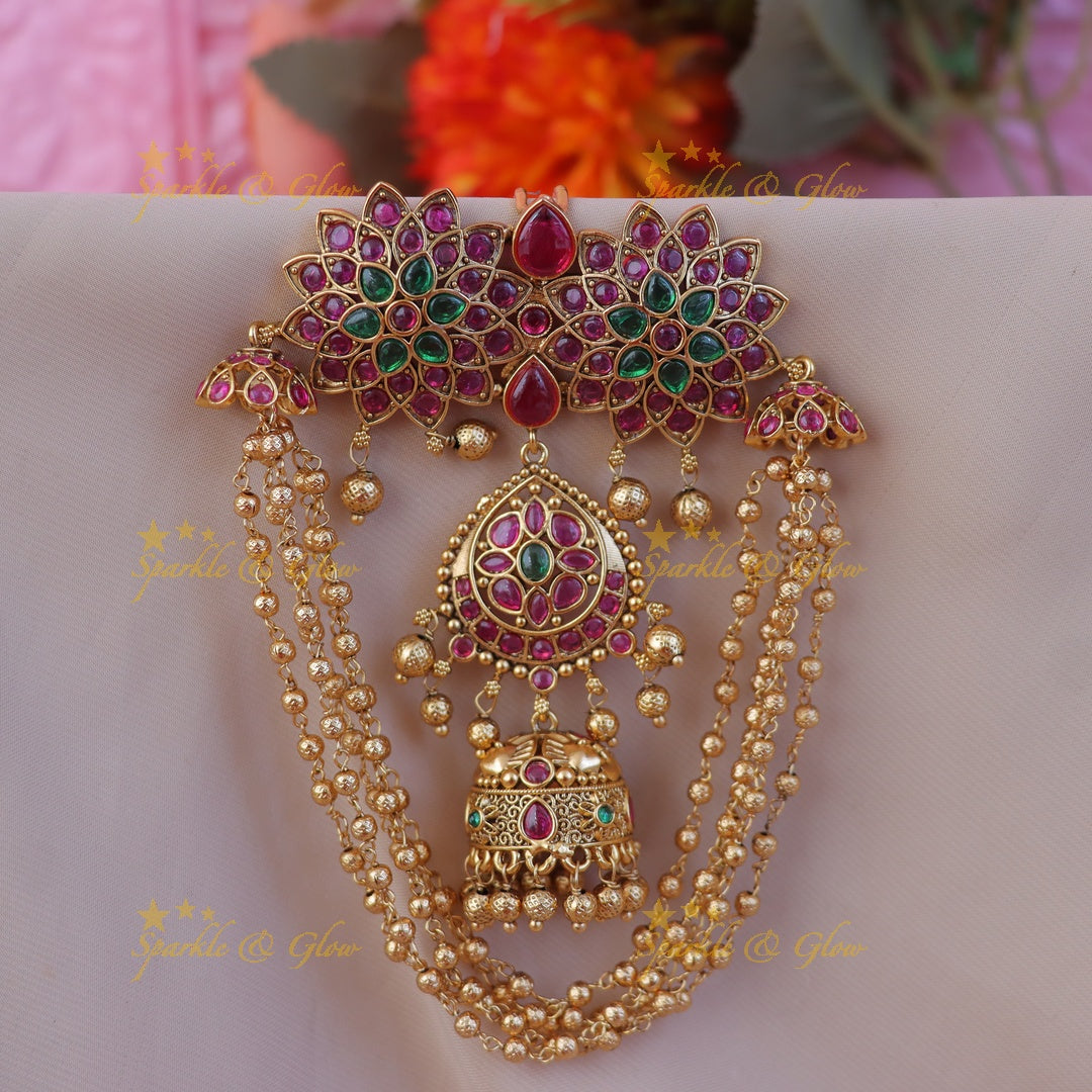 Exquisite Floral Jadabilla Hairpiece in Gold Finish