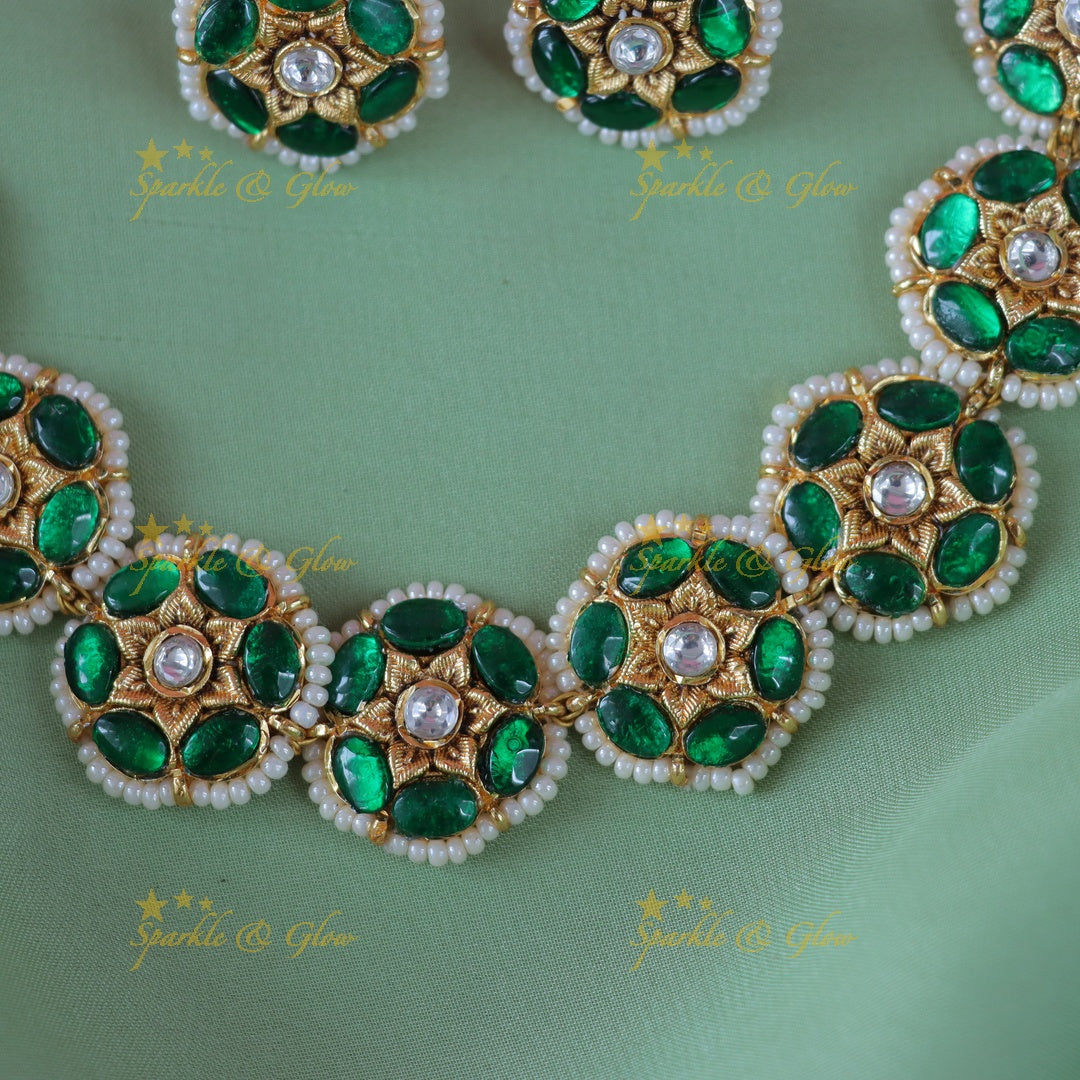 Exquisite Green Floral Necklace Set – Perfect for Weddings