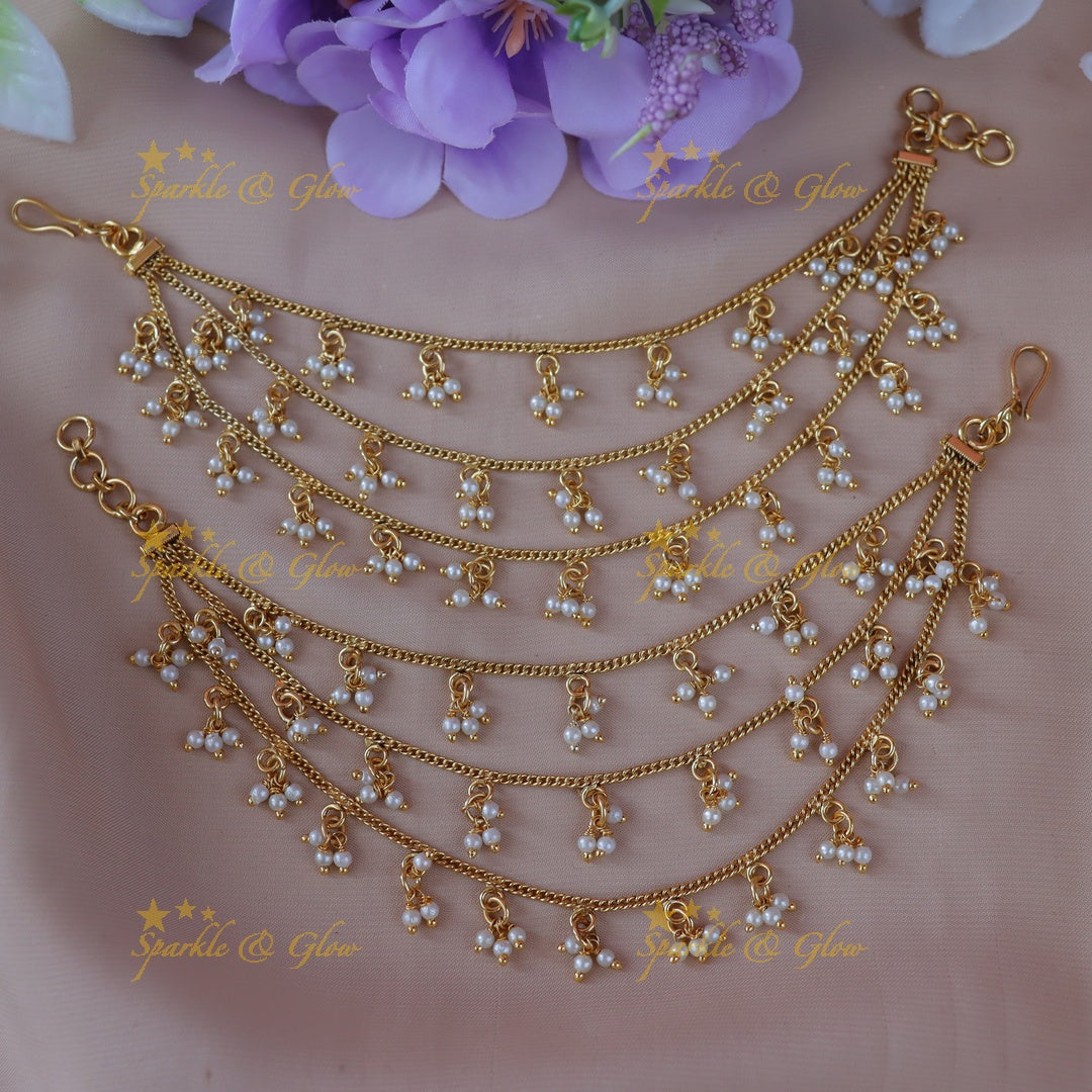 Elegant Three Layer Pearl Earchain for Weddings