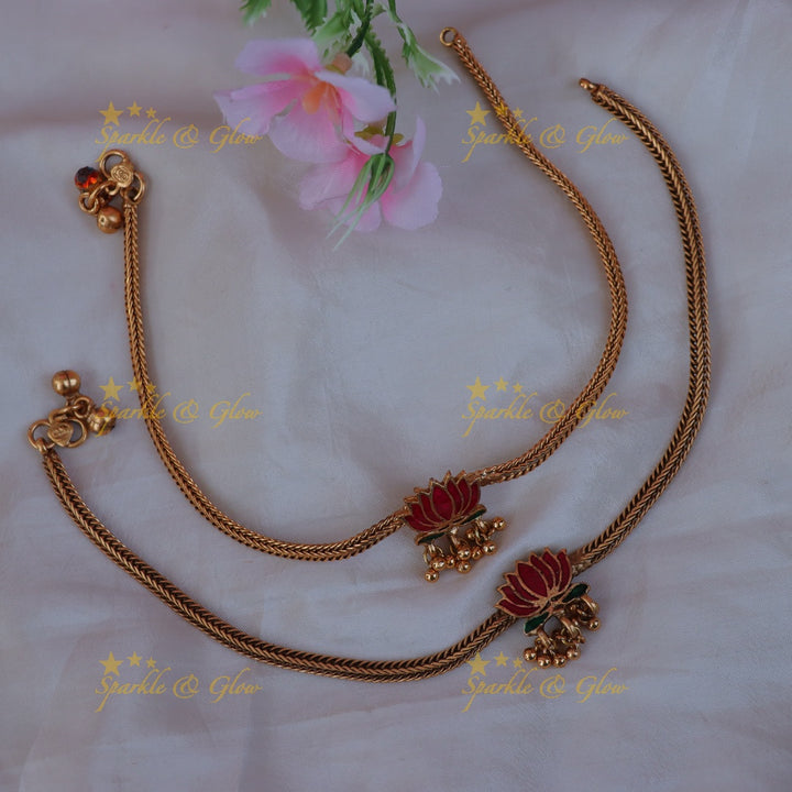 Stunning Lotus Floral Anklets with Meenakari Detailing