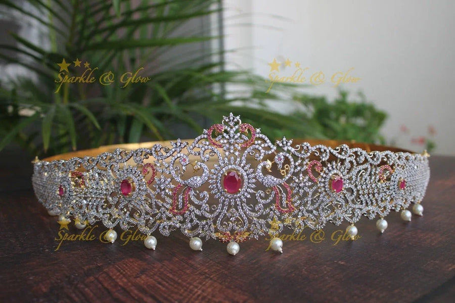 White American Diamond stones two tone exquisite peacock hipbelt - Sparkle and Glow