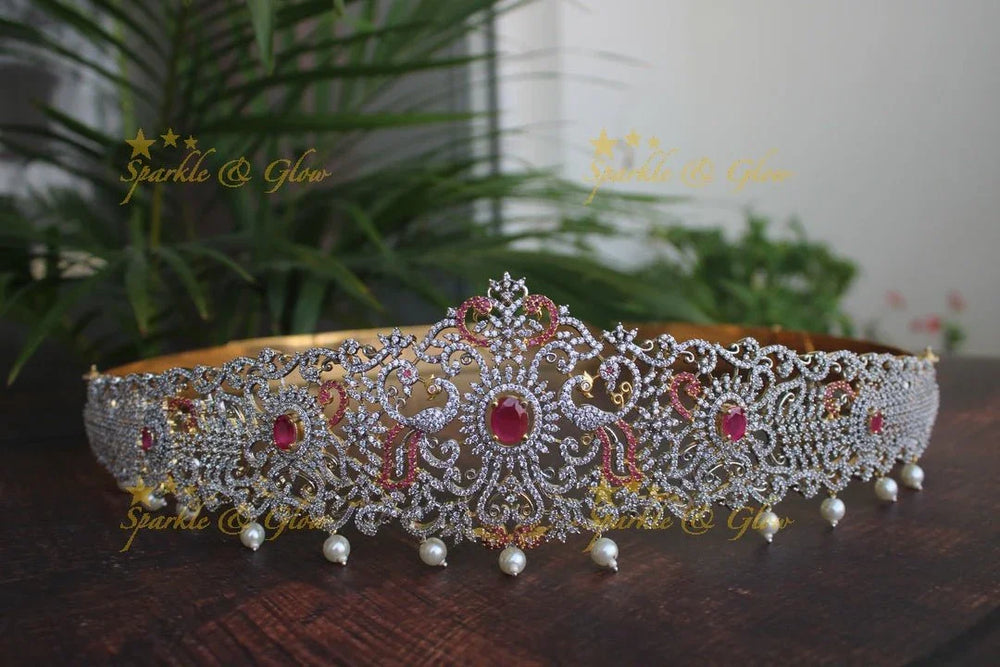 White American Diamond stones two tone exquisite peacock hipbelt - Sparkle and Glow
