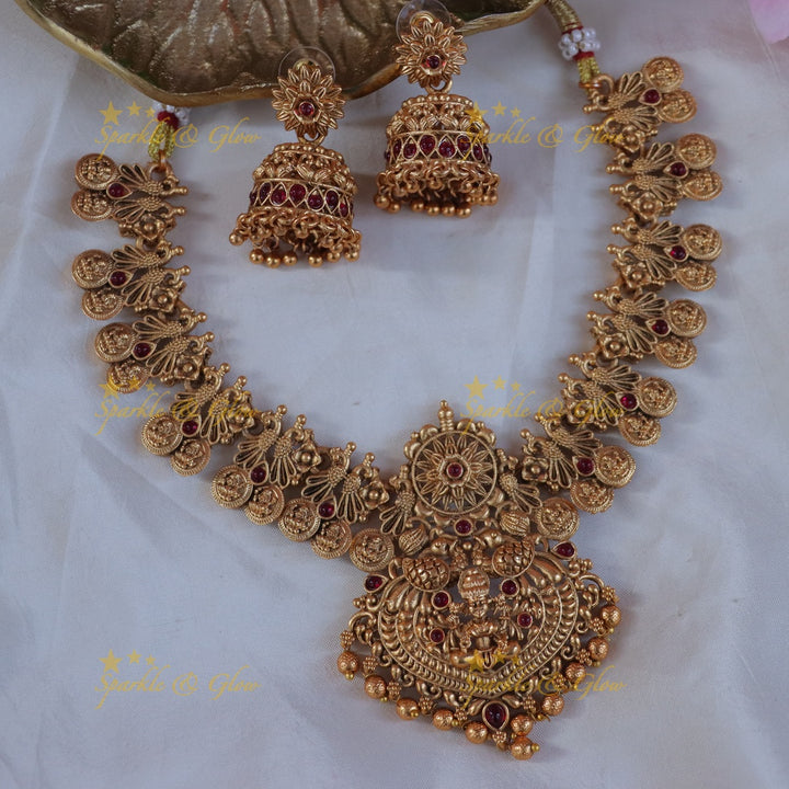 Luxurious Peacock Lakshmi Necklace – Festive Glamour