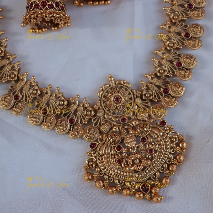 Luxurious Peacock Lakshmi Necklace – Festive Glamour