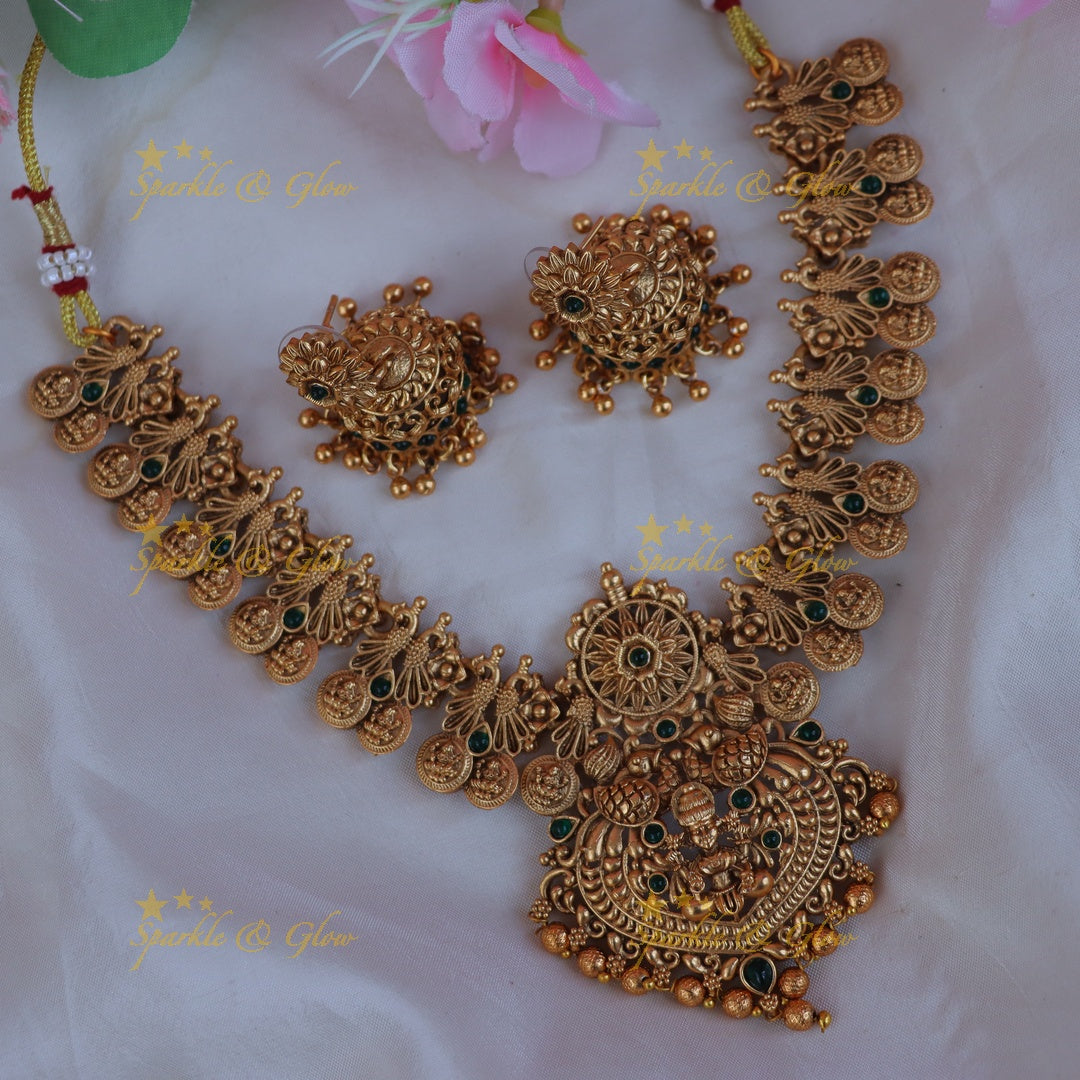 Luxurious Peacock Lakshmi Necklace – Festive Glamour