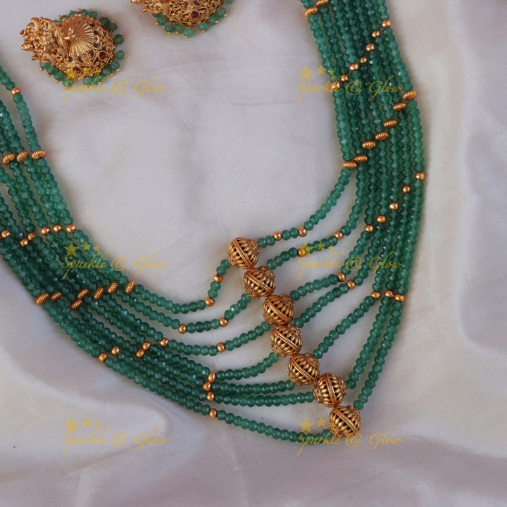 Exquisite Green Gold Beaded Necklace | Sparkle & Glow