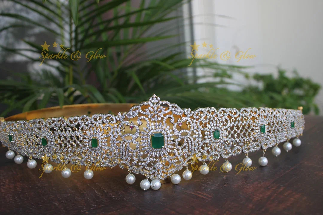 White American Diamond stones two tone peacock hipbelt - Sparkle and Glow