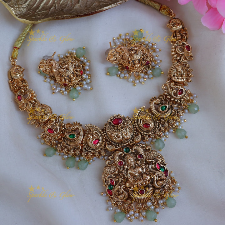 Exquisite Mango Lakshmi Necklace - Temple Inspired Design