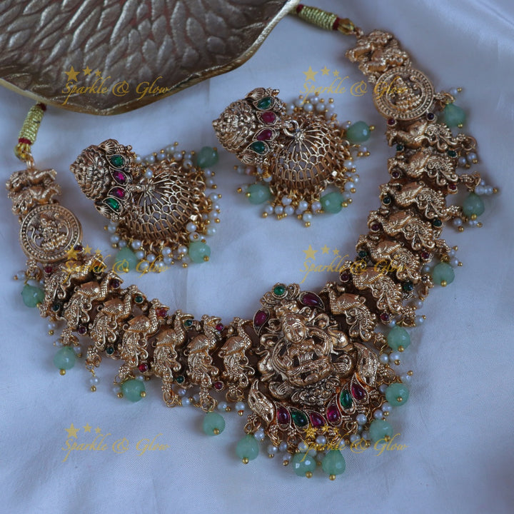 Exquisite Peacock Lakshmi Necklace: Elegance in Imitation