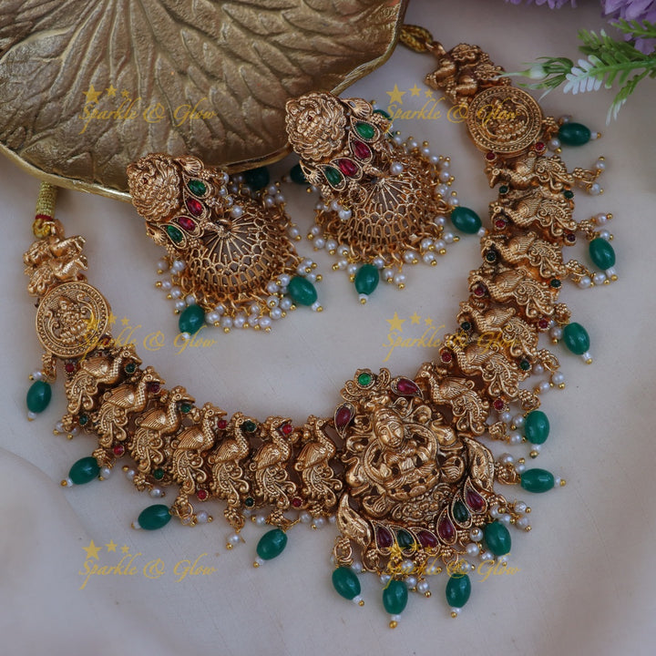Exquisite Peacock Lakshmi Necklace: Elegance in Imitation