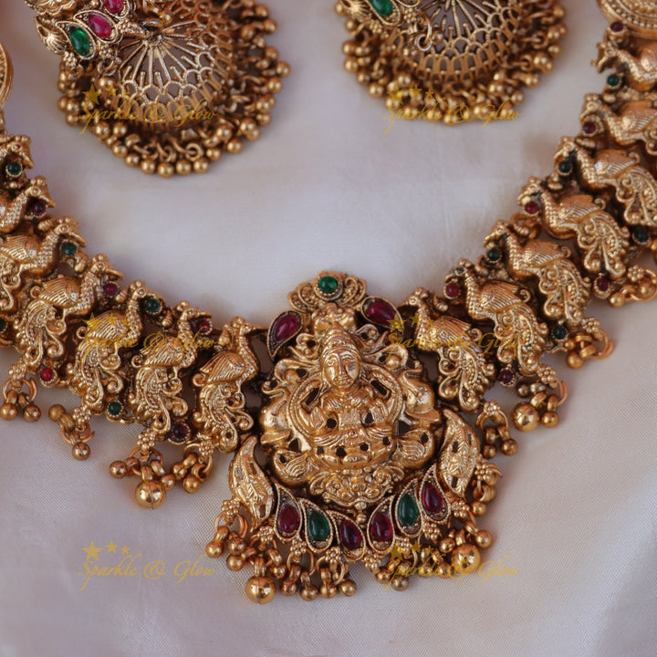 Exquisite Peacock Lakshmi Necklace: Elegance in Imitation