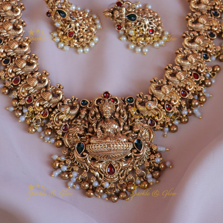 Exquisite Lakshmi Peacock Necklace - Premium Temple Jewellery