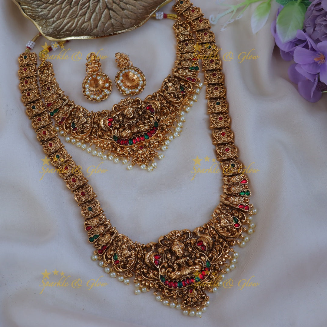 Exquisite Lakshmi Peacock Bridal Necklace Set - Premium Design