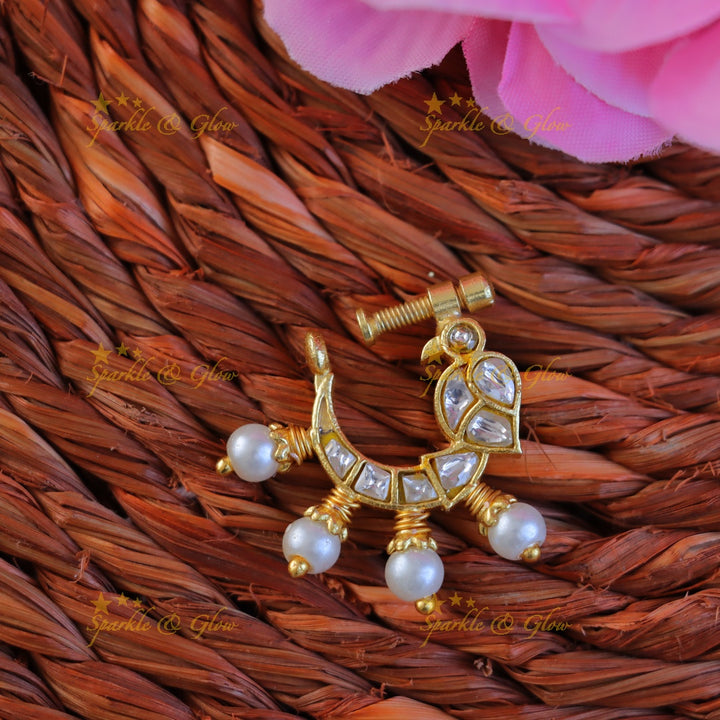 Gold Jadau Peacock Nosepin - Exquisite Wedding Jewelry