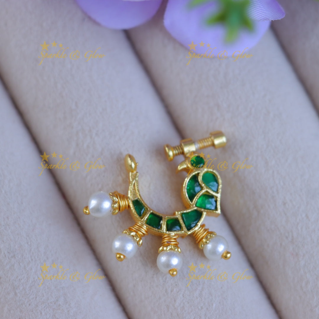 Gold Jadau Peacock Nosepin - Exquisite Wedding Jewelry