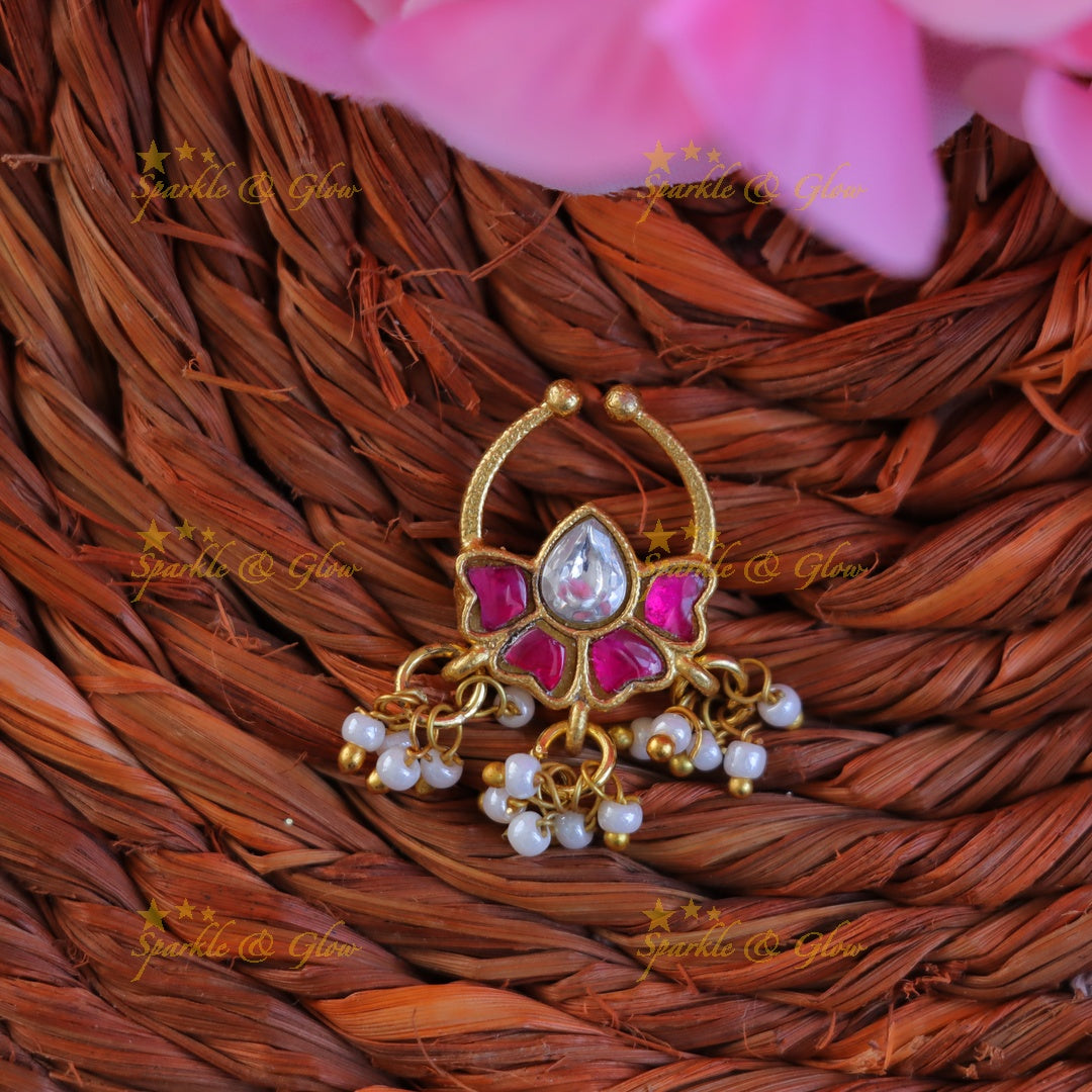 Exquisite Jadau Floral Nosepin: Perfect for Weddings