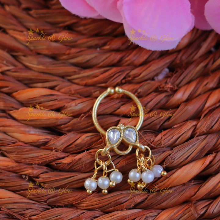 Elegant Gold-Plated Jadau Pearl Nosering for Weddings