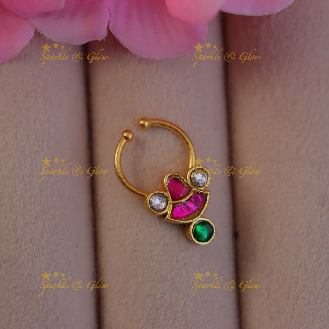 Exquisite Jadau Nosering - Festive Elegance Redefined