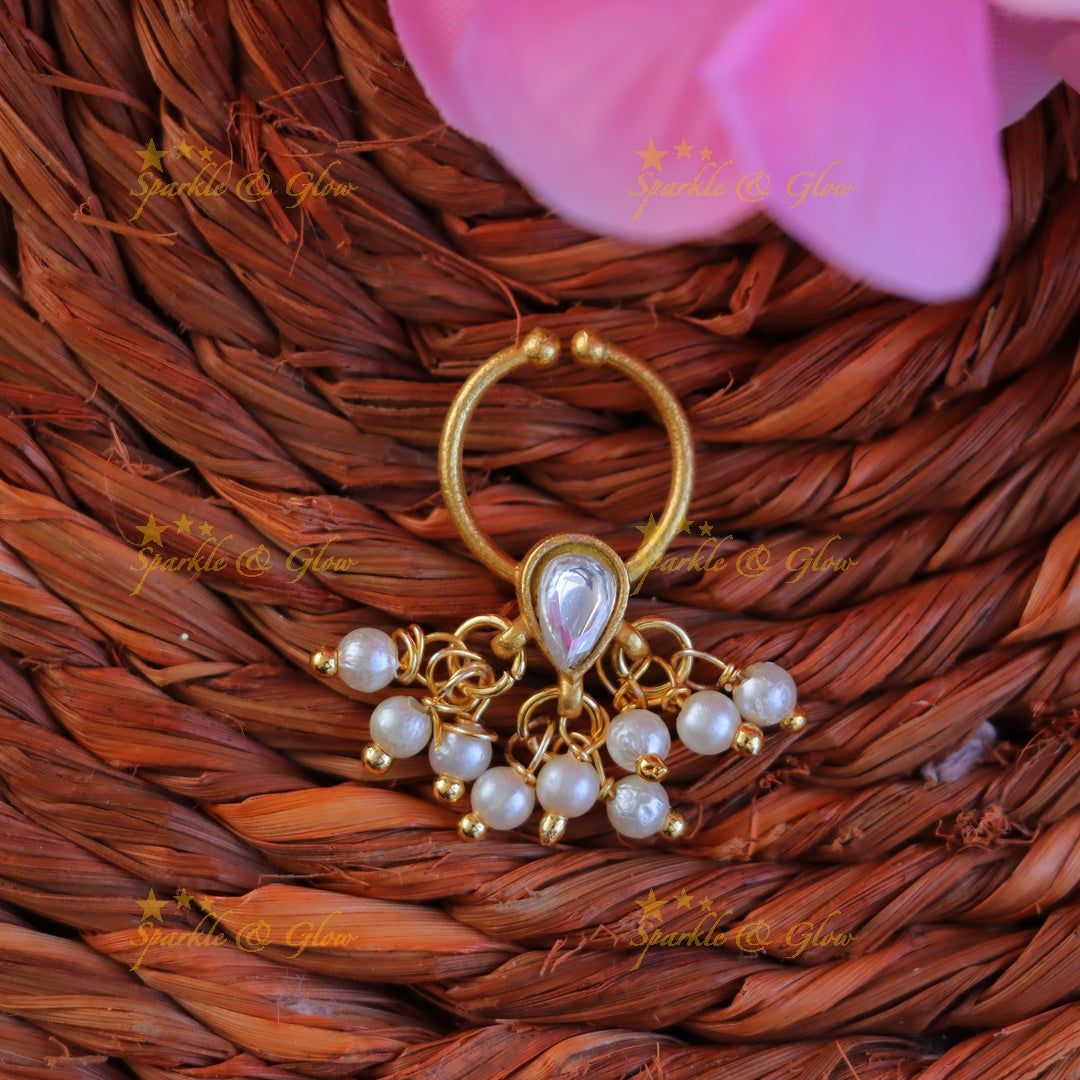 Elegant Pearl & Gold Nose Ring for Special Occasions