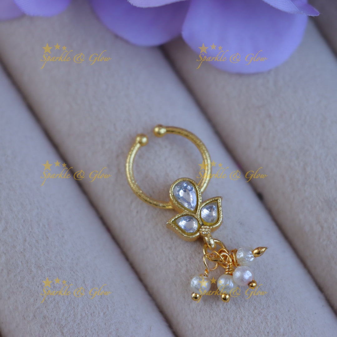 Jadau Pearl Nosepin – Gold Festive Elegance