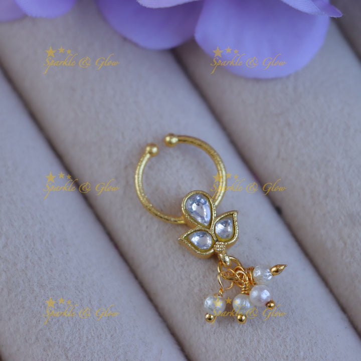 Jadau Pearl Nosepin – Gold Festive Elegance