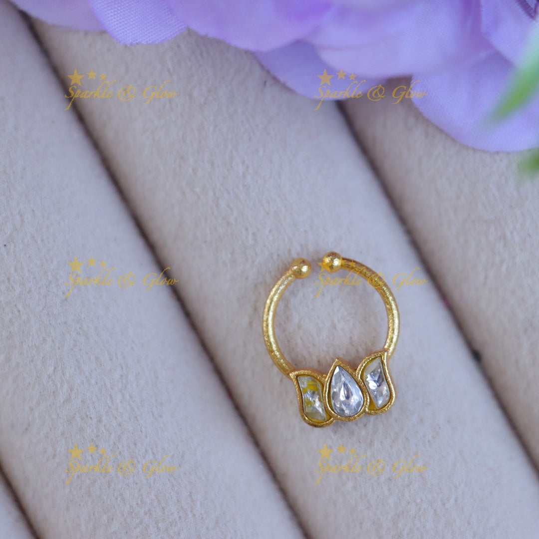 Exquisite Lotus Jadau Nose Ring - Festive Elegance