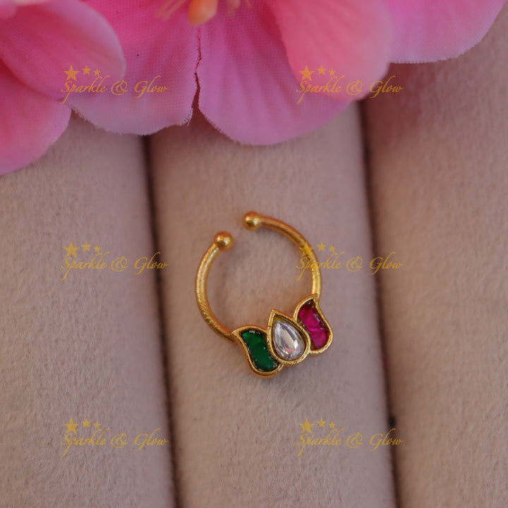 Exquisite Lotus Jadau Nose Ring - Festive Elegance