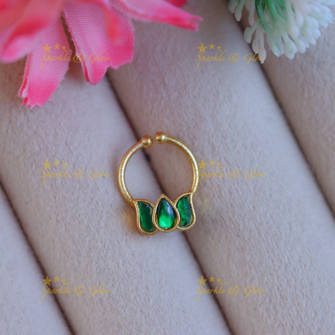 Exquisite Lotus Jadau Nose Ring - Festive Elegance