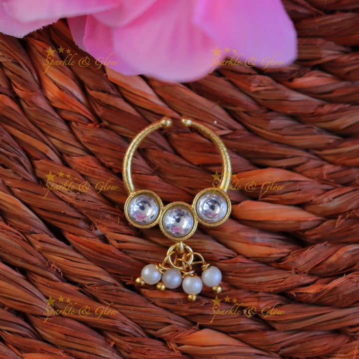 Exquisite Gold Jadau Pearl Nosering for Festive Elegance