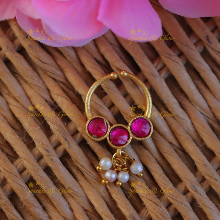 Exquisite Gold Jadau Pearl Nosering for Festive Elegance
