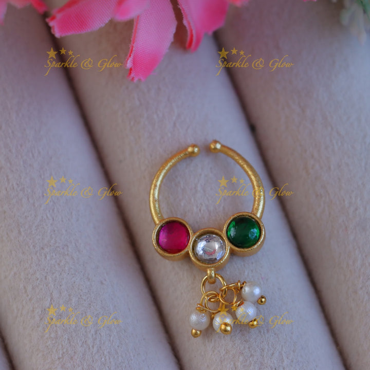 Exquisite Gold Jadau Pearl Nosering for Festive Elegance