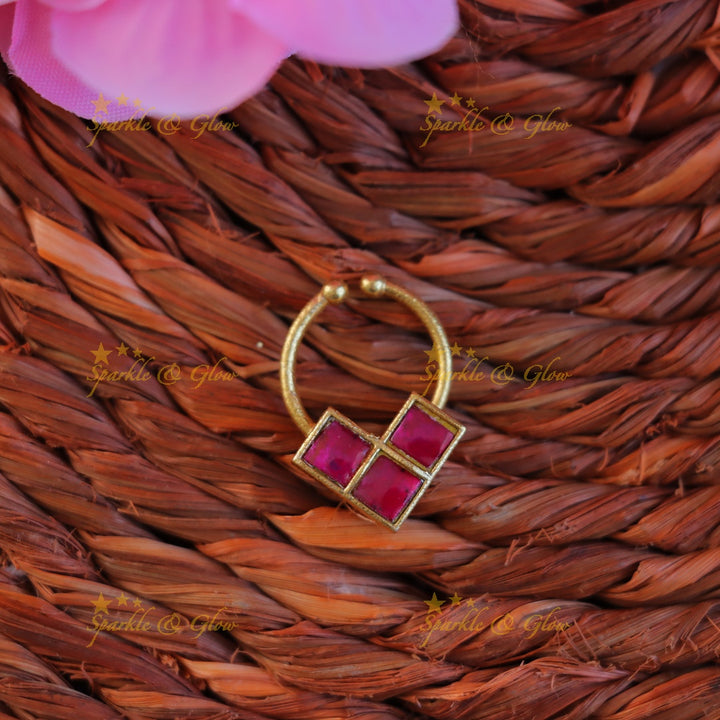 Gold Jadau Nose Ring for Weddings & Festivals