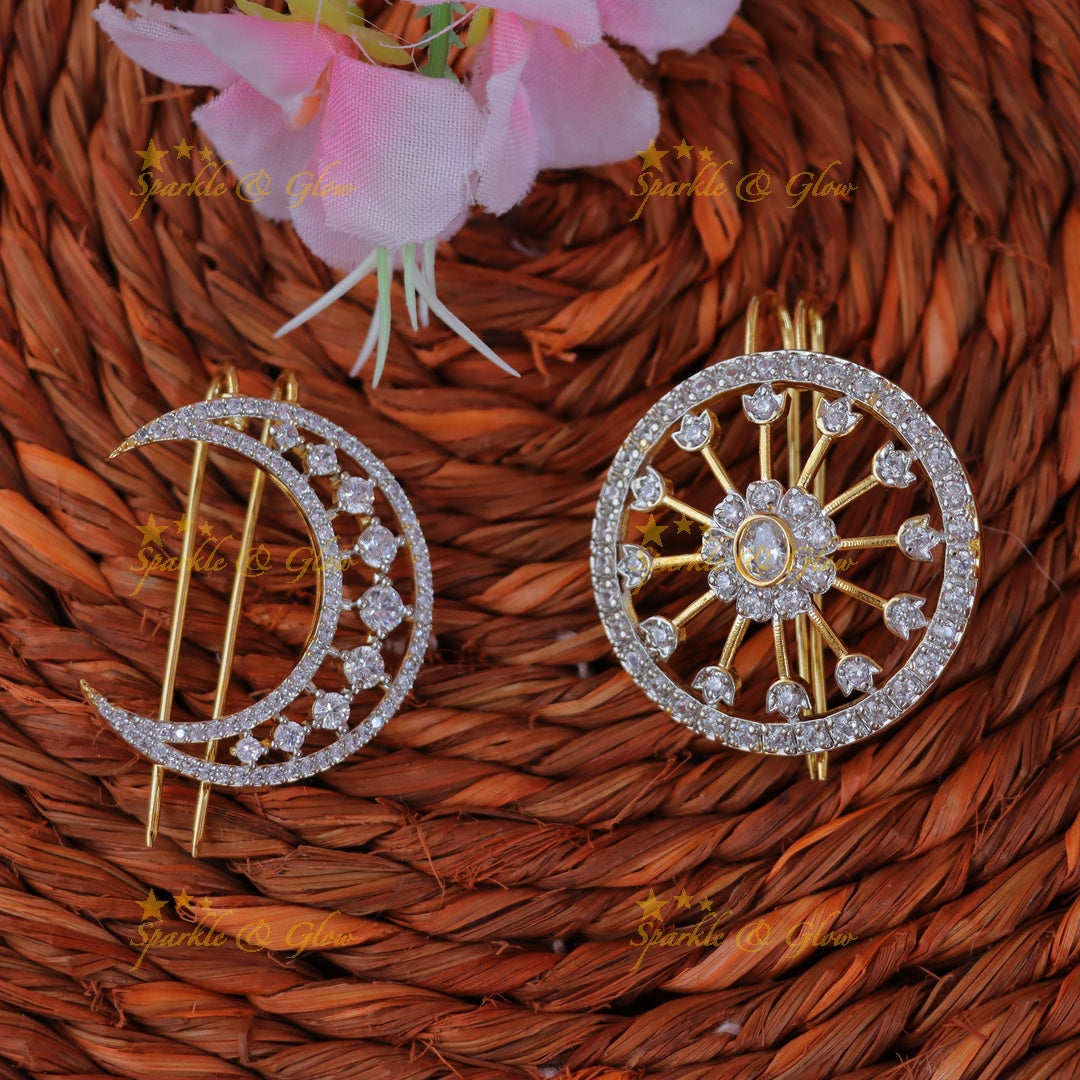 Exquisite Gold Half Moon Hair Pin with Jadabilla Design