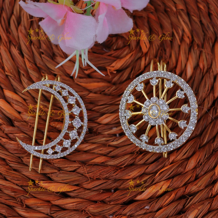Exquisite Gold Half Moon Hair Pin with Jadabilla Design