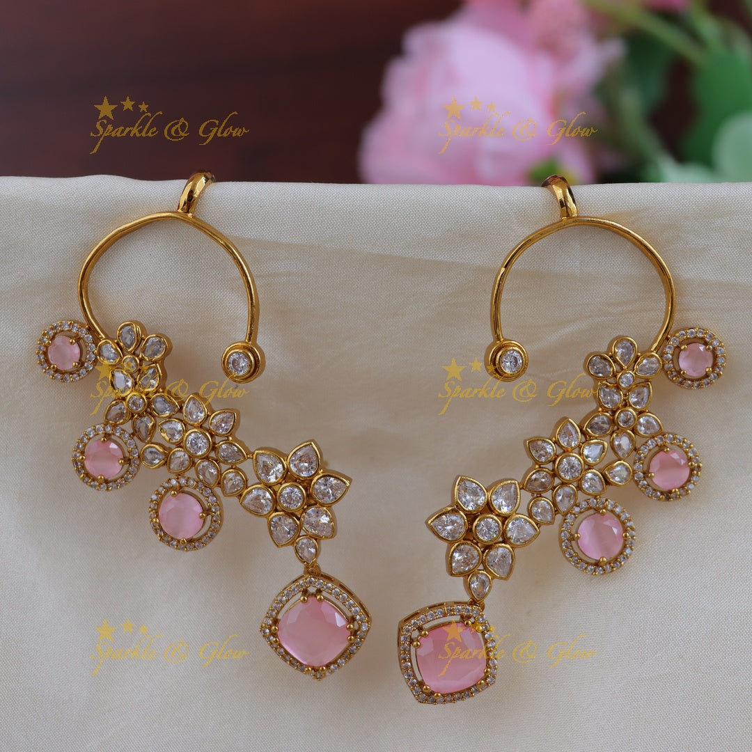 Festive Gold Floral Ear Cuff Earrings