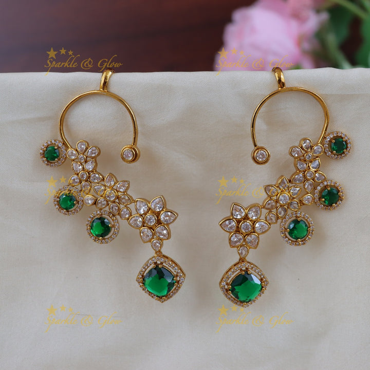 Festive Gold Floral Ear Cuff Earrings