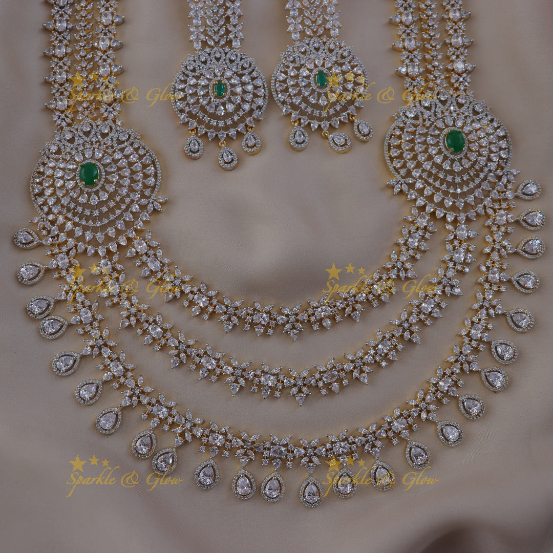 Exquisite Gold Polish Layered Necklace Set with Earrings