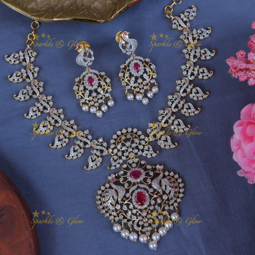 Exquisite Peacock Mango Necklace Set for Festive Glamour