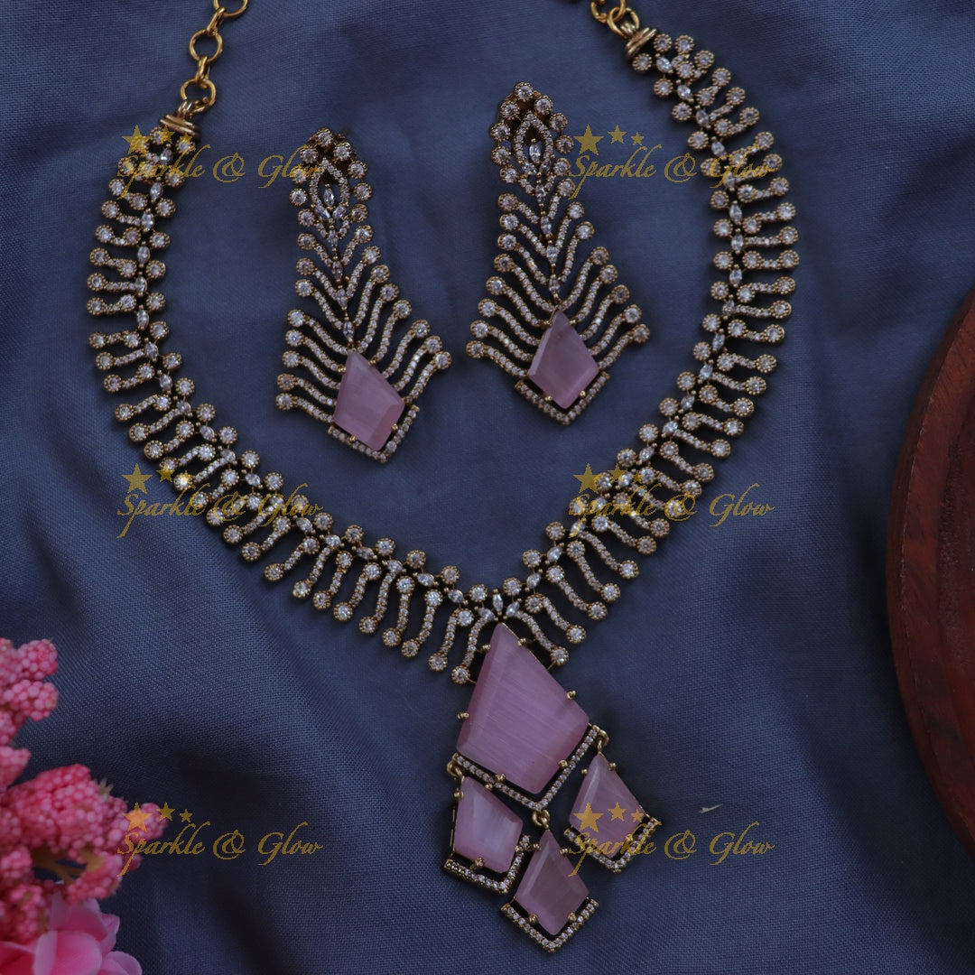 Exquisite AD Stone Necklace Set for Festive Elegance