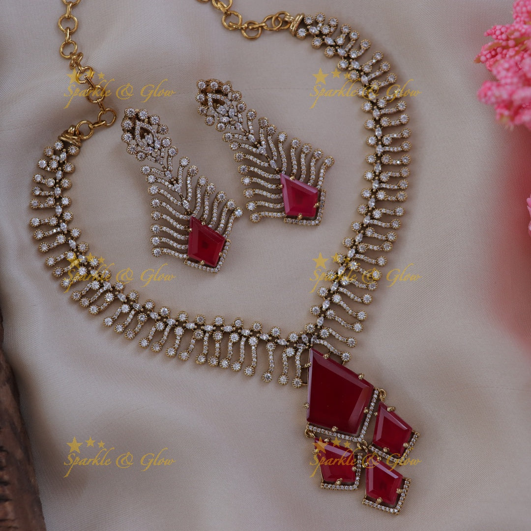 Exquisite AD Stone Necklace Set for Festive Elegance