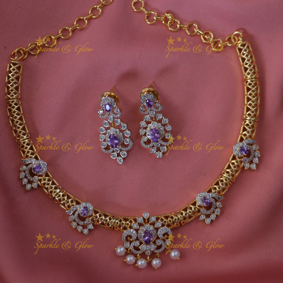 Exquisite Gold Necklace with Purple Stones